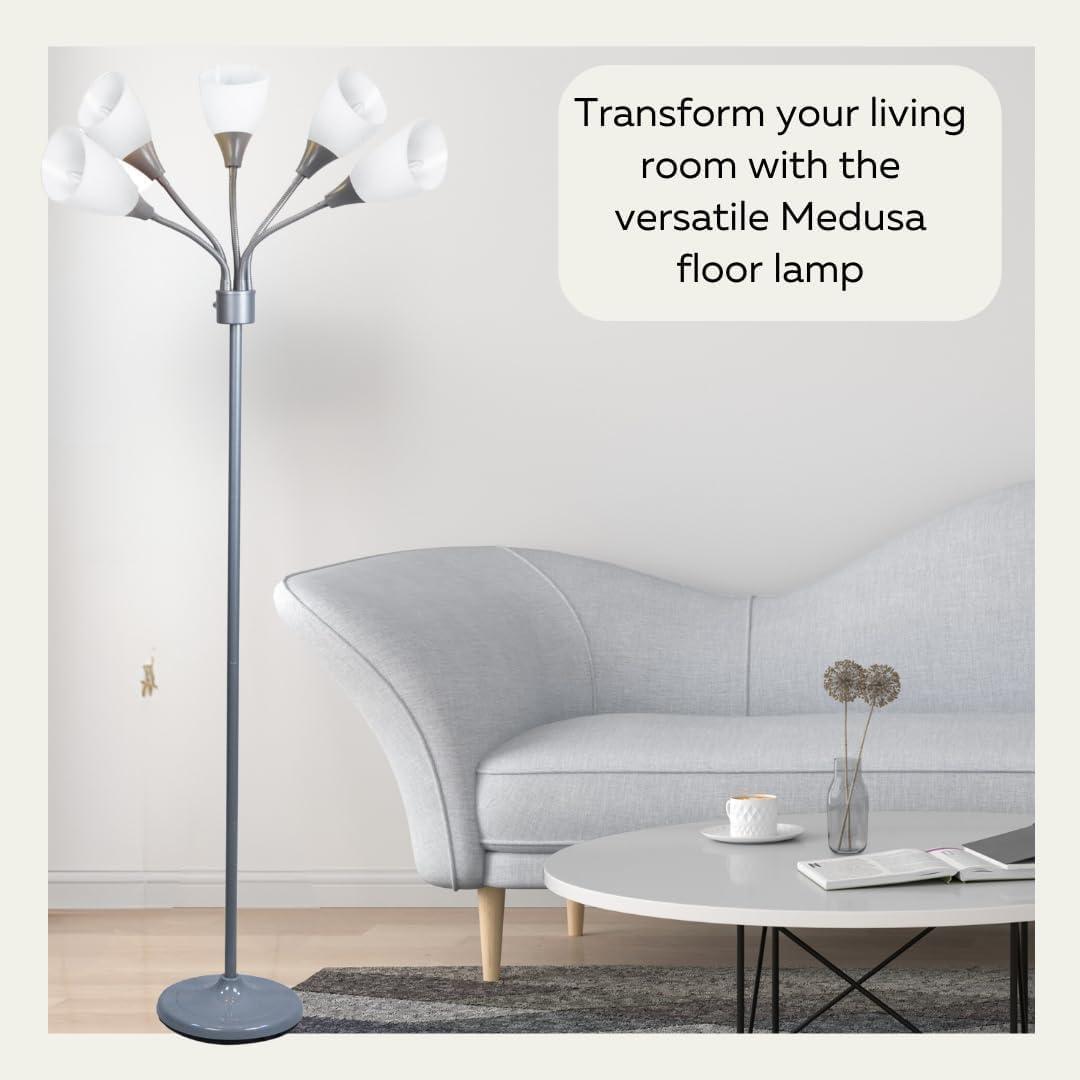 Medusa Adjustable Multi-Head Gray Floor Lamp with White Acrylic Shades