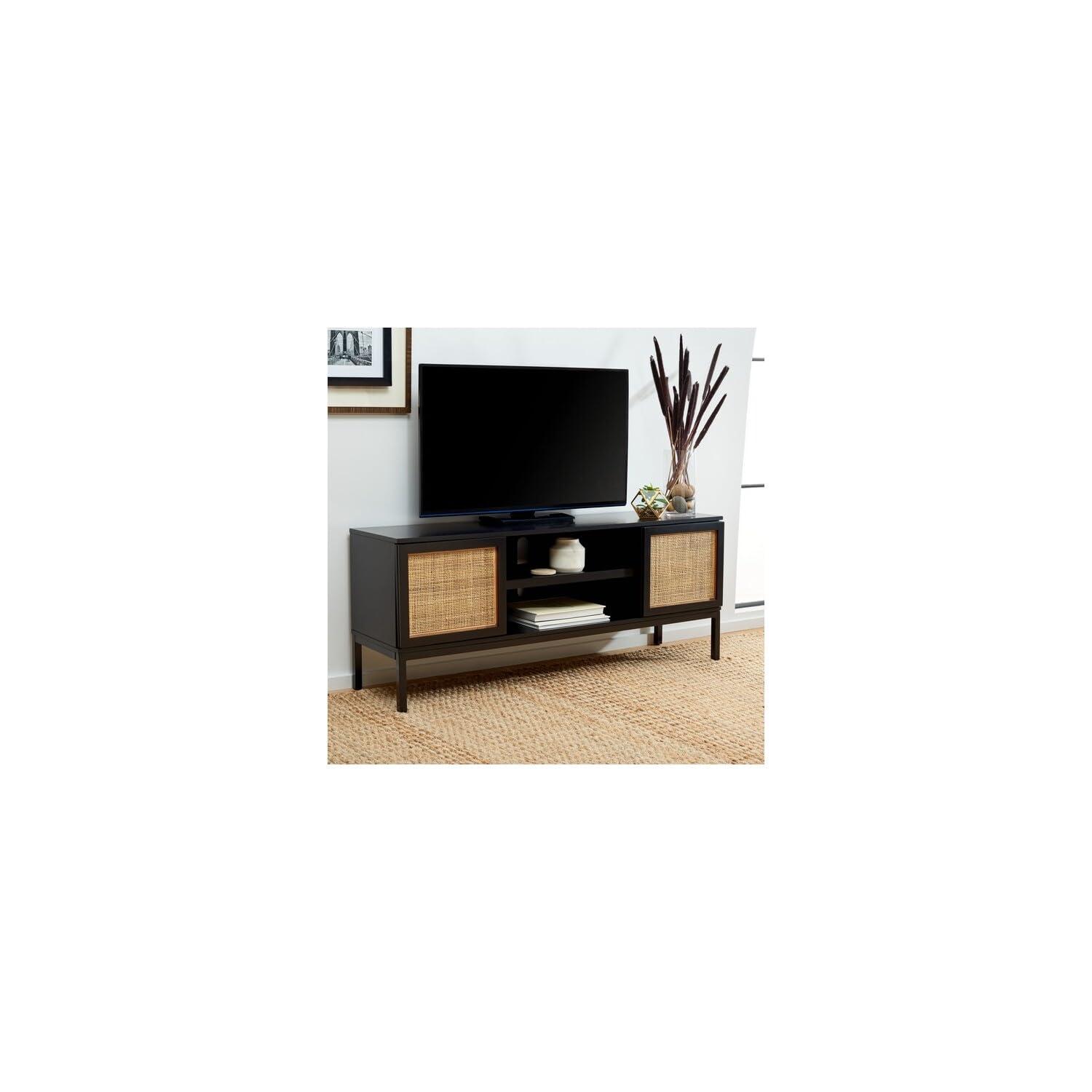 Zadie 2 Shelf Rattan Media Stand - MED5009 - Black/Natural - Safavieh