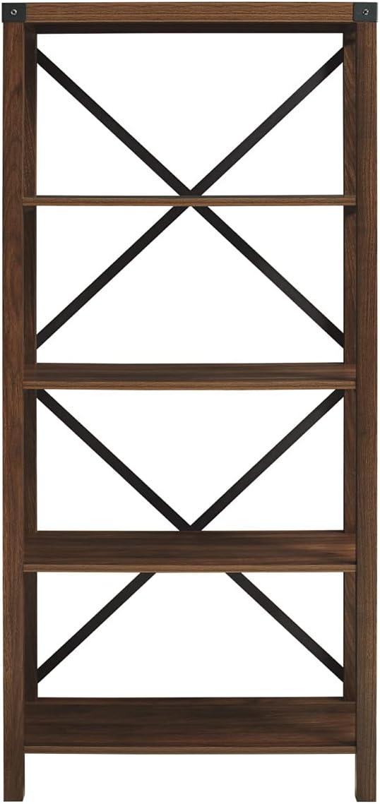 Rustic Industrial Dark Walnut 64" Wall Mount Bookshelf with Metal Accents