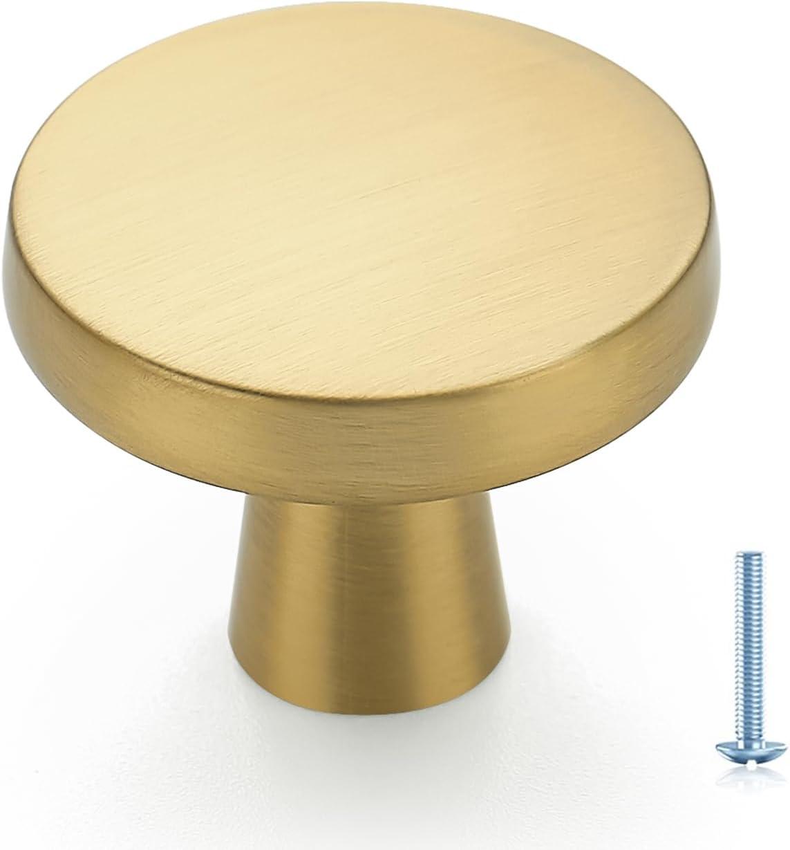 Brushed Brass Round Knurled Cabinet Knob Set