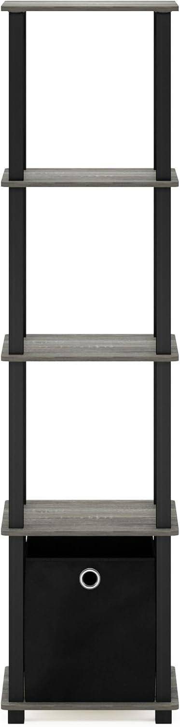 Furinno TNT No Tools 5-Tier Display Decorative Shelf with One Bin, French Oak Grey/Black/Black
