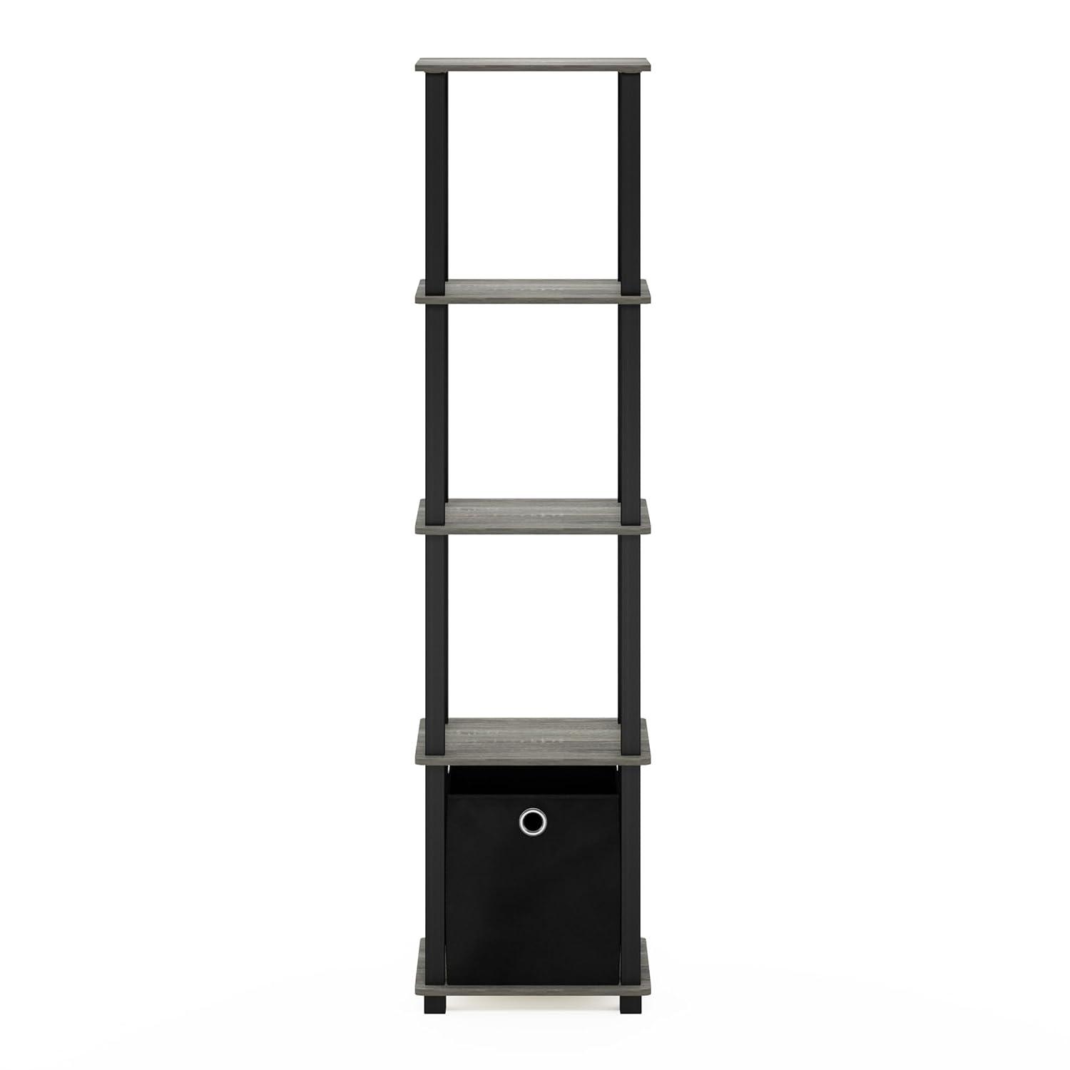 Furinno TNT No Tools 5-Tier Display Decorative Shelf with One Bin, French Oak Grey/Black/Black