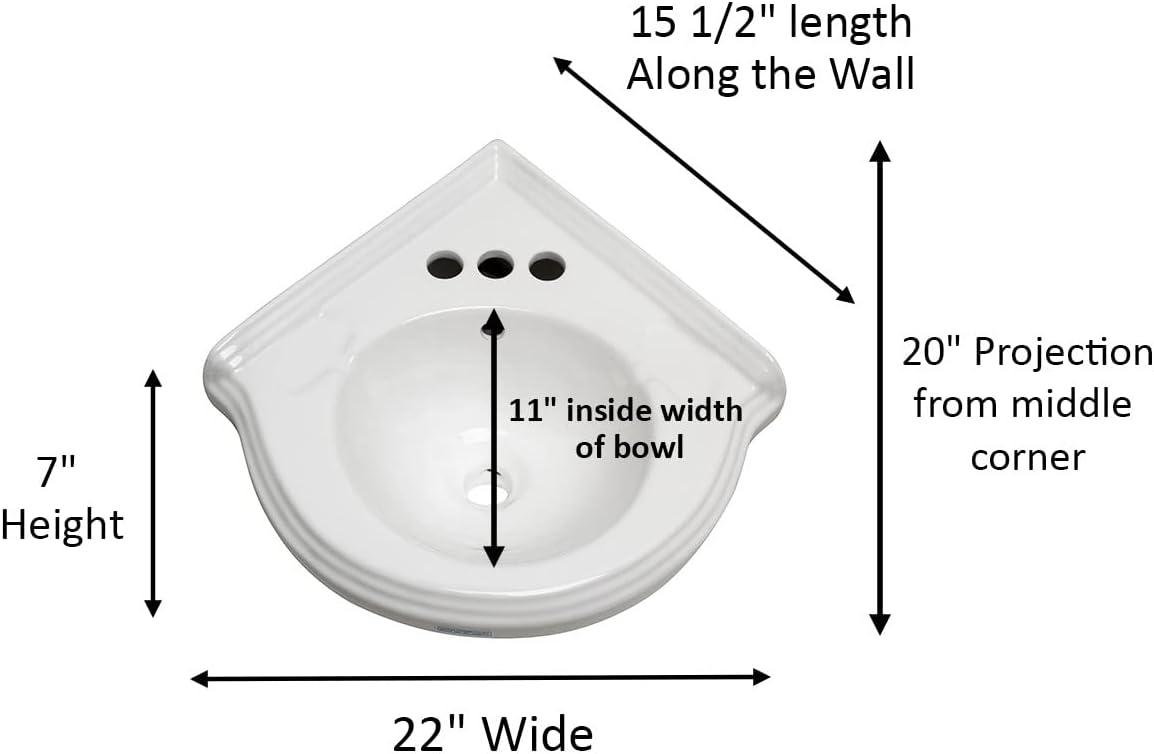 White Ceramic Corner Wall-Mount Vessel Sink with Overflow