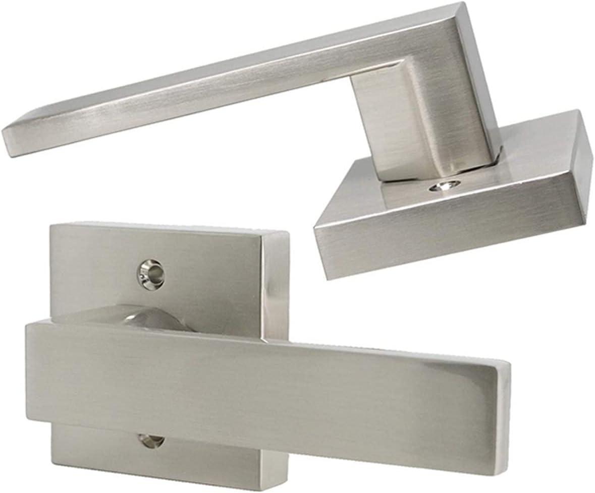 SARTODOORS Pack of 2 Modern Square Satin Nickel Dummy Handle/Non-Turning Single Side Lever for Closet French Doors Heavy Duty