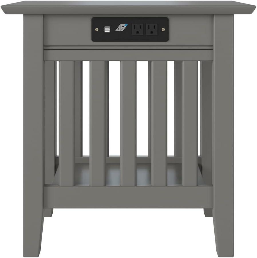 Mission Chair Side Table with Charging Station in Grey