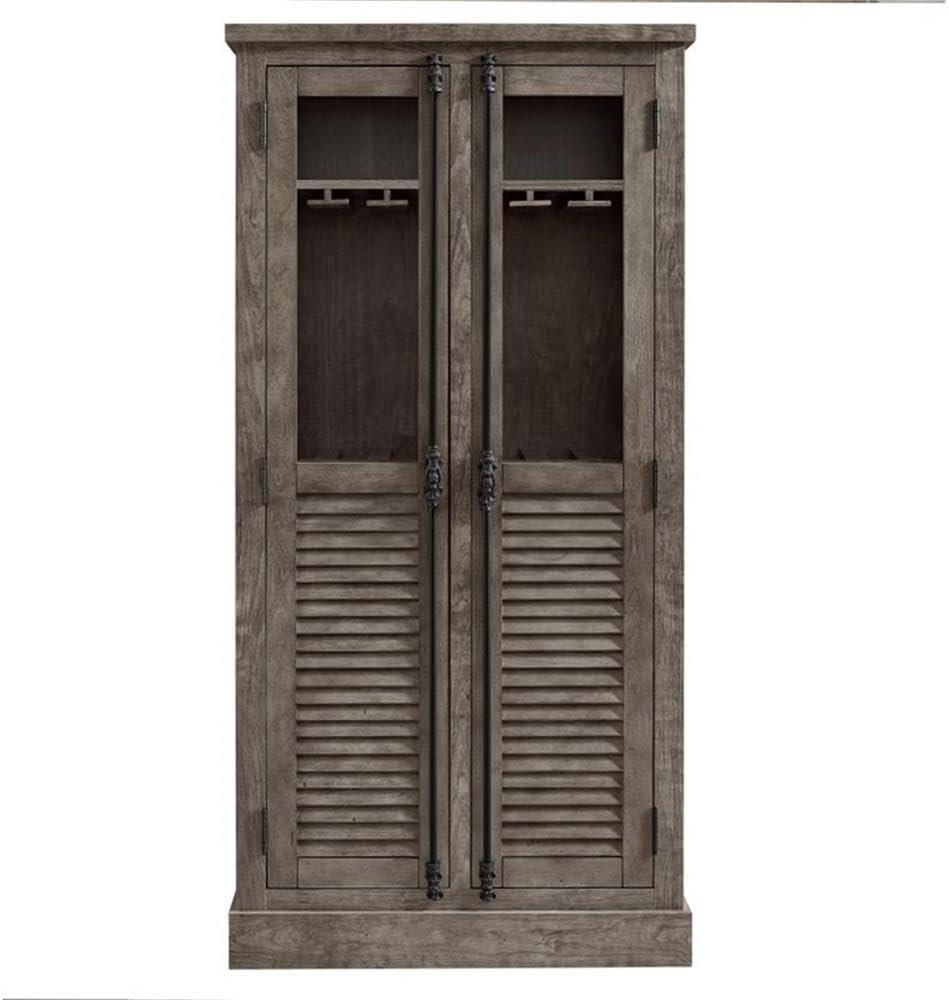 Rustic Gray 19th Century Beverage Cabinet with Glass Doors