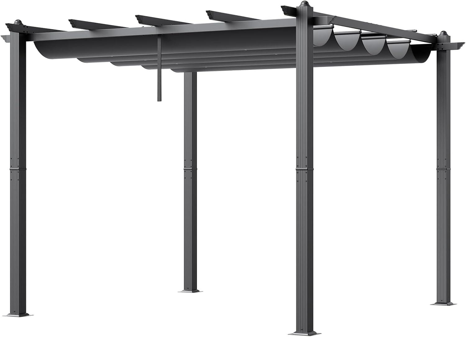 Gray Aluminum Outdoor Pergola with Retractable Canopy