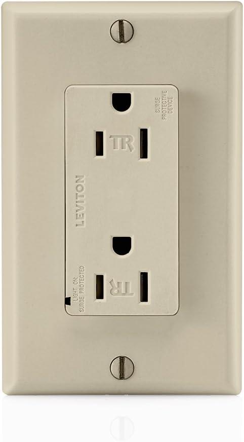 Ivory Tamper Resistant Duplex Surge Receptacle with Wall Plate