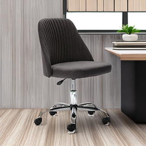 Dark Grey Armless Adjustable Task Chair with Wood Base