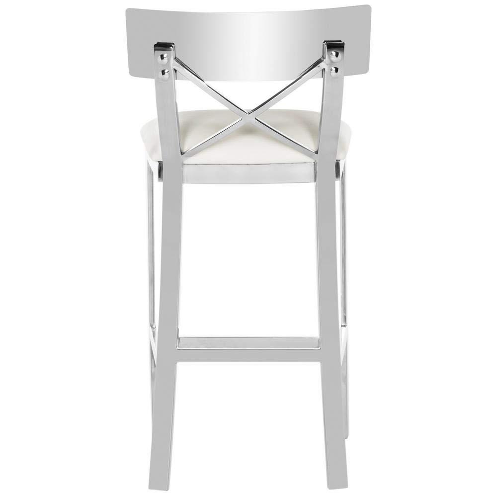 Zoey 35"H Stainless Steel Cross Back Counter Stool - FOX2035 - White - Safavieh Couture