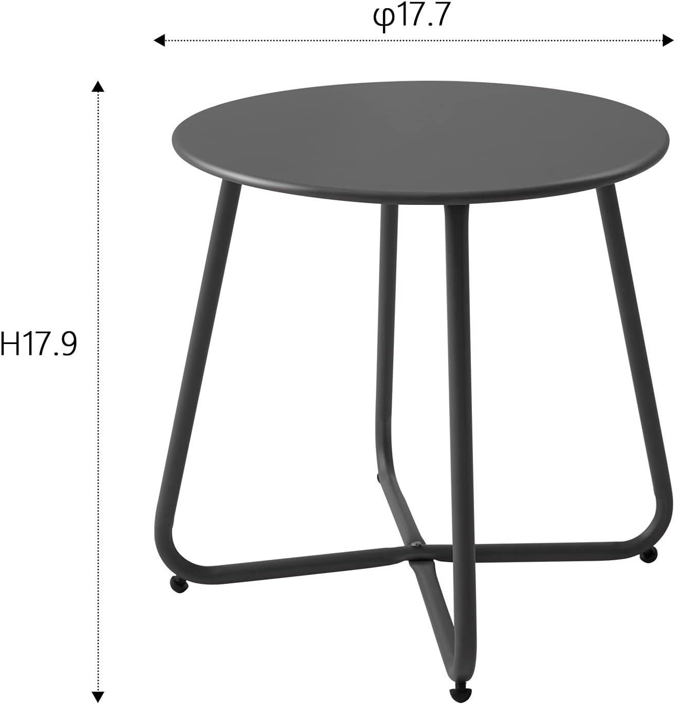 Black Round Steel Patio Side Table with Adjustable Feet