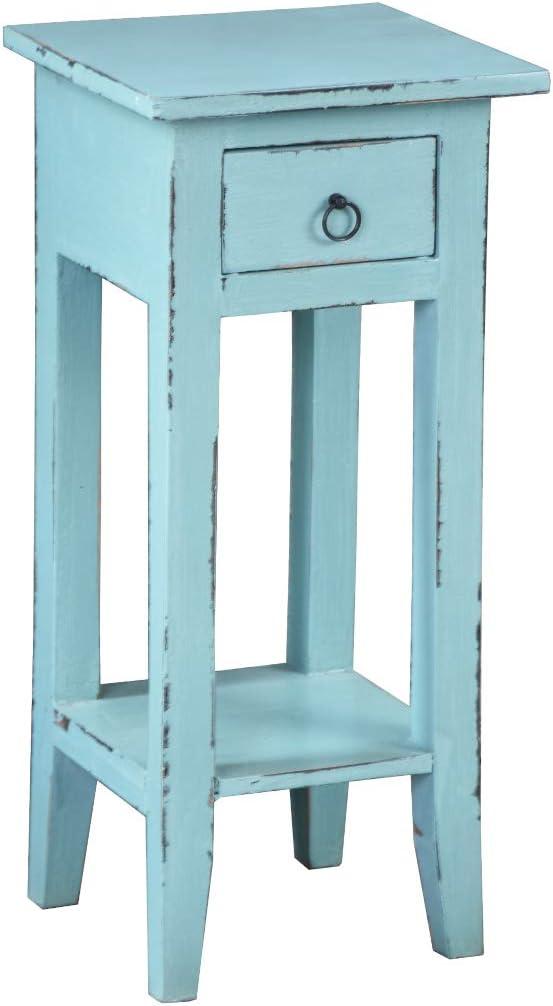 Cottage Charm Beach Blue & Antique Iron Side Table with Drawer