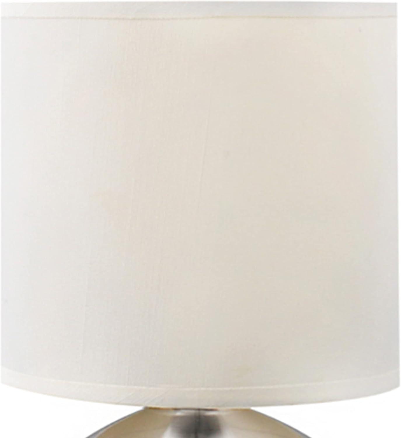 Brushed Steel Touch Table Lamp Set with White Shades