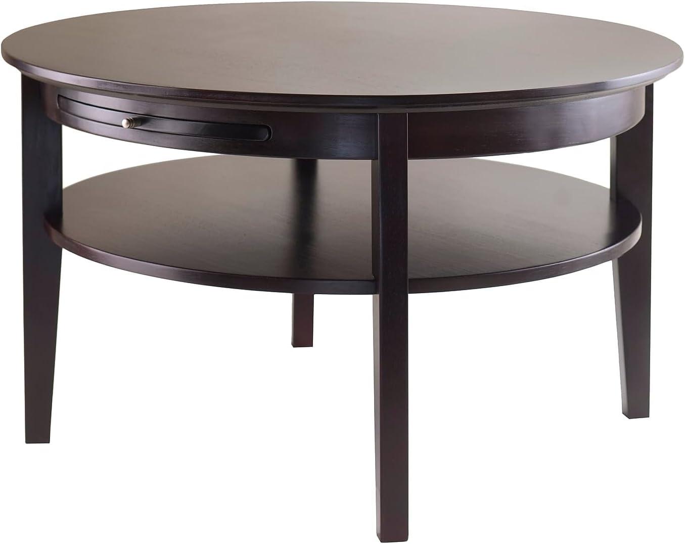 Amelia Coffee Table Espresso - Winsome: Chic Round Design, Pull-Out Tray, Fixed Lower Shelf, Wood Composite