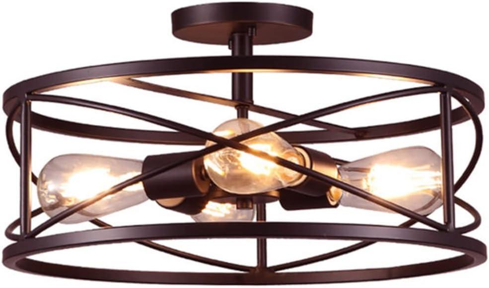 Defong Retro Bronze 4-Light 17-Inch Geometric Semi Flush Mount Ceiling Fixture