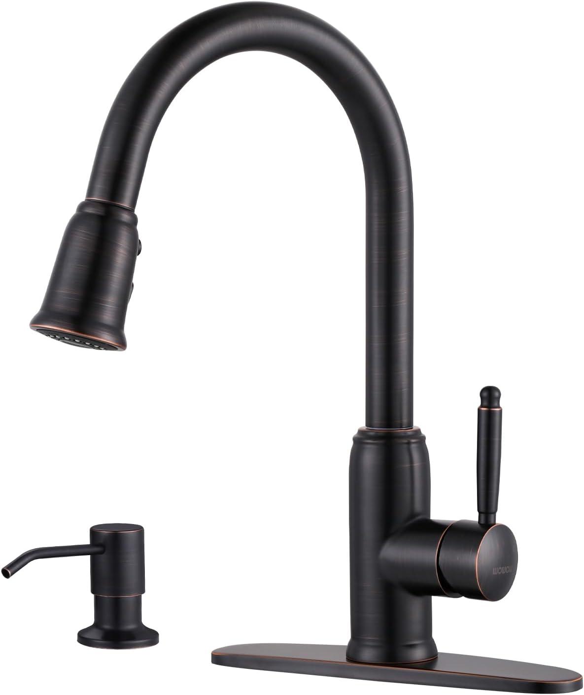 Oil Rubbed Bronze Stainless Steel Pull Down Kitchen Faucet with Soap Dispenser