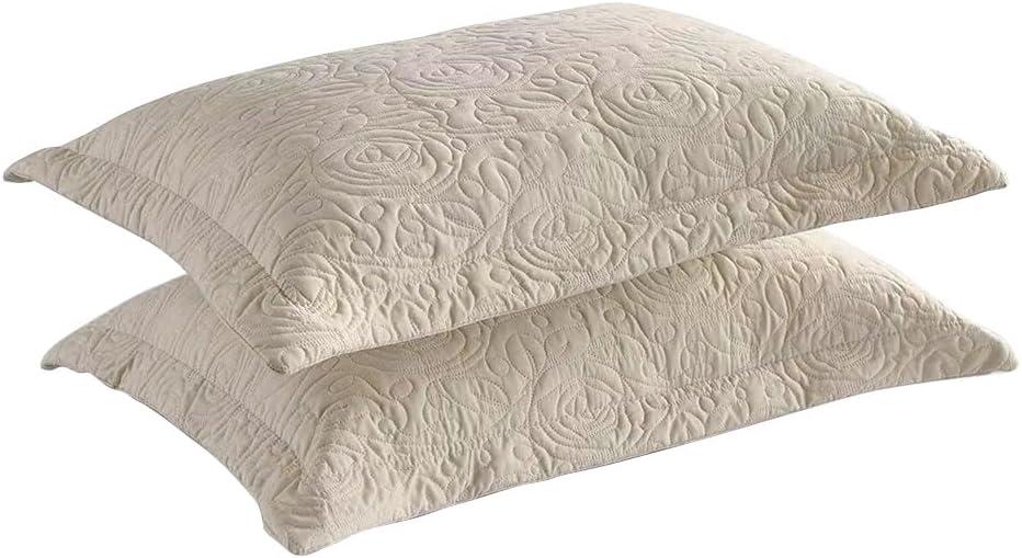 MarCielo 2-Piece Embroidered Pillow Shams, Queen Size Decorative Microfiber Pillow Covers Set, Standard Size Beige