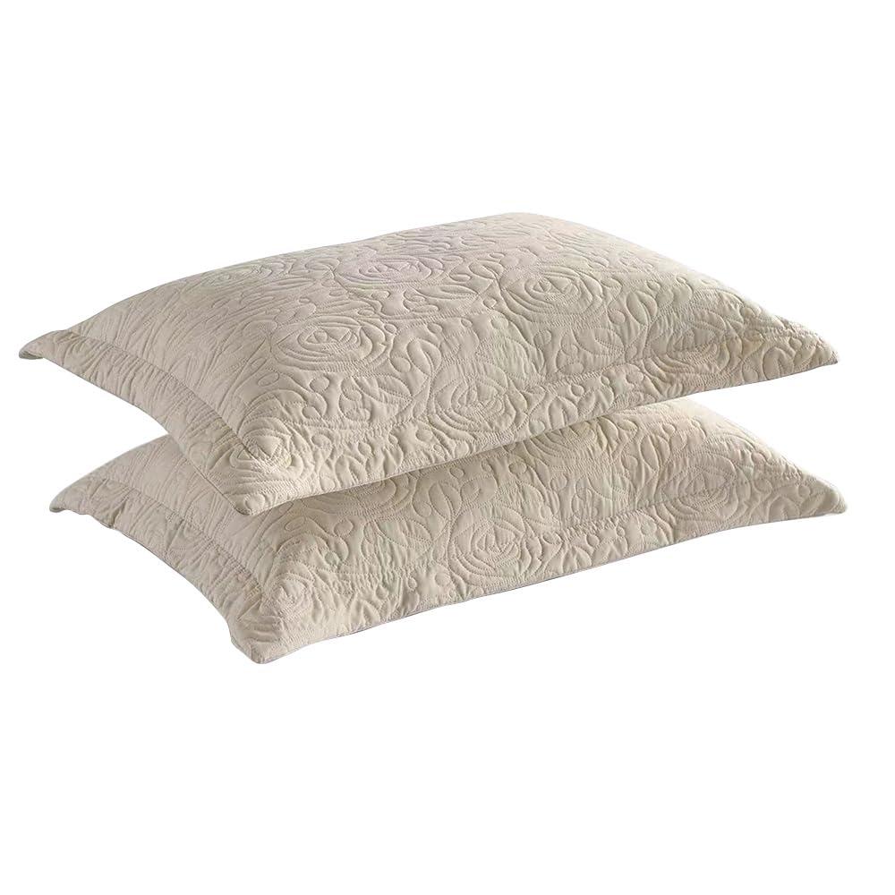 MarCielo 2-Piece Embroidered Pillow Shams, Decorative Microfiber Pillow Covers Set, Standard Size, Beige