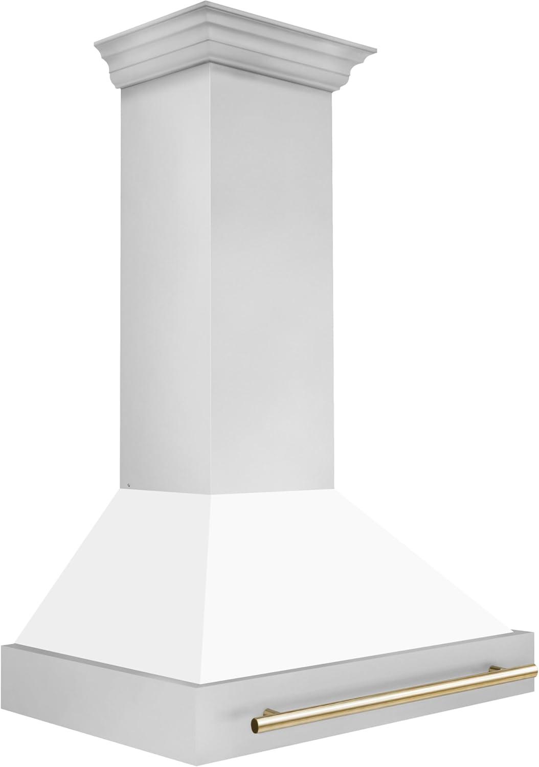 ZLINE Autograph Edition 36 in. Stainless Steel Range Hood W/ White Matte Shell & Champagne Bronze Handle