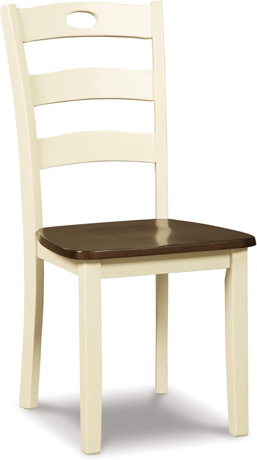 Set of 2 Woodanville Dining Room Side Chair White/Brown - Signature Design by Ashley: Farmhouse Style, Ladder-Back Design, Wood Frame