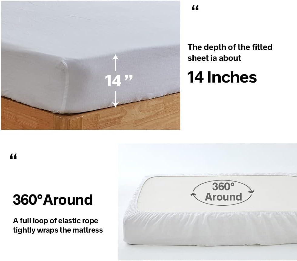 Simple&Opulence Belgian Linen Sheet Set Solid Color - 4 Pieces (1 Flat Sheet, 1 Fitted Sheet & 2 Pillowcases) Natural Flax Cotton Blend Soft Breathable Farmhouse Bedding - Full Size, White