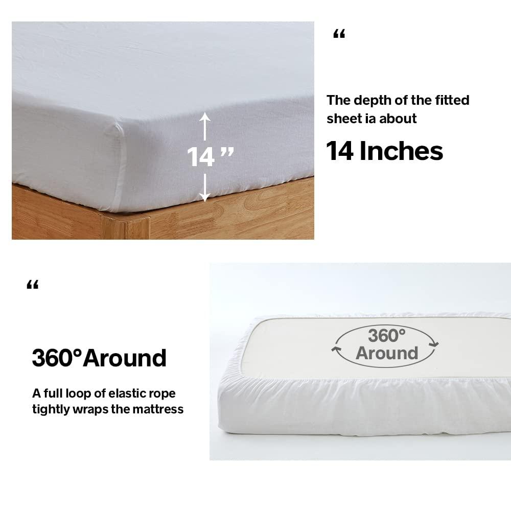 Simple&Opulence Belgian Linen Sheet Set Solid Color - 4 Pieces (1 Flat Sheet, 1 Fitted Sheet & 2 Pillowcases) Natural Flax Cotton Blend Soft Breathable Farmhouse Bedding - Full Size, White