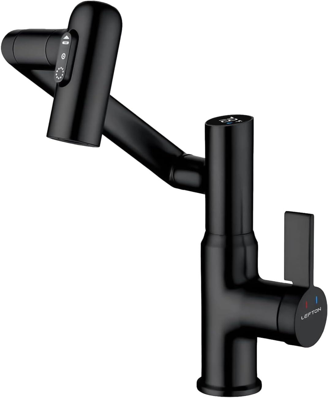 Lefton BF2204-3 Lefton Rotatable Single Hole Bathroom Faucet with Temperature Display BF2204