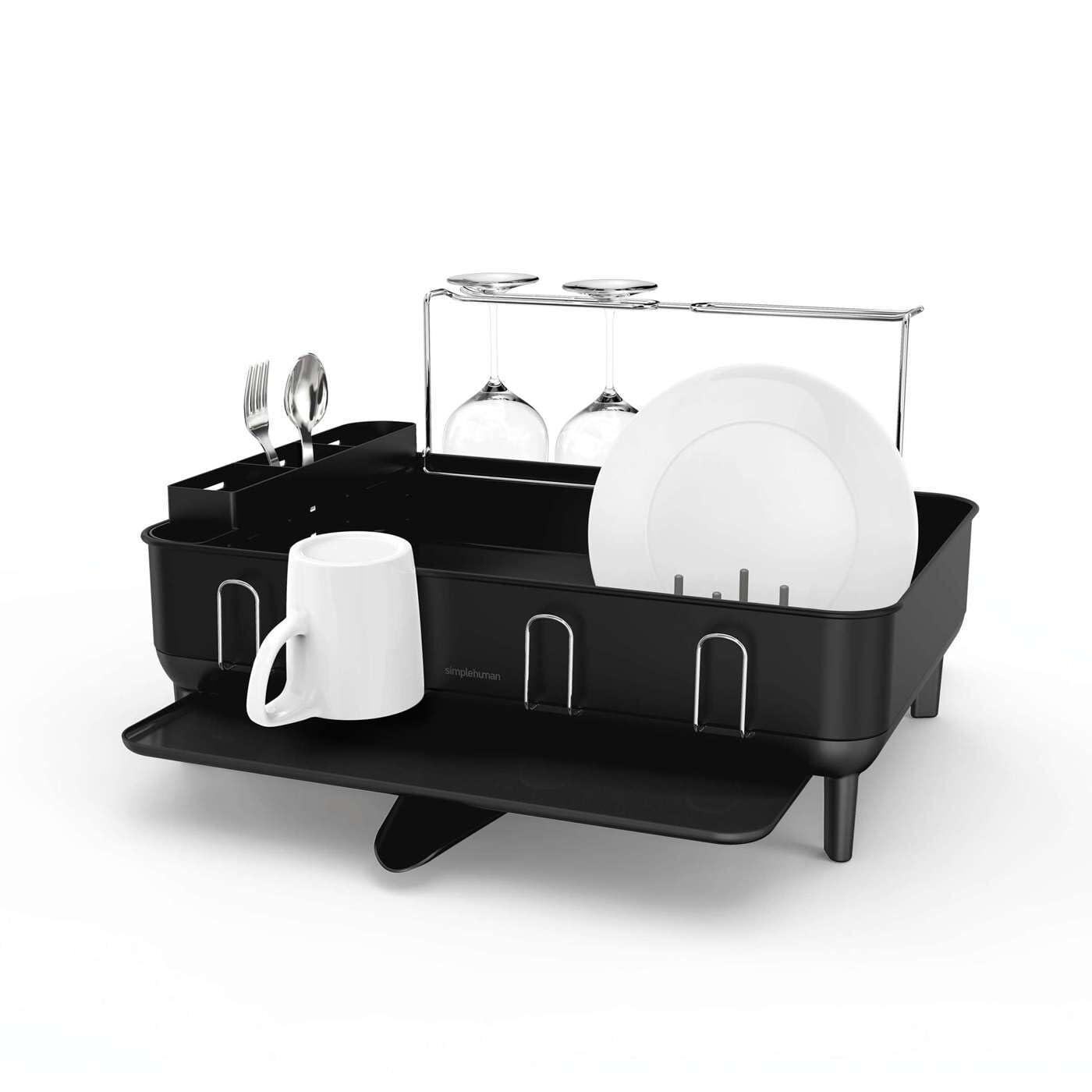 Simplehuman Kitchen Dish Drying Rack, Matte Black Steel