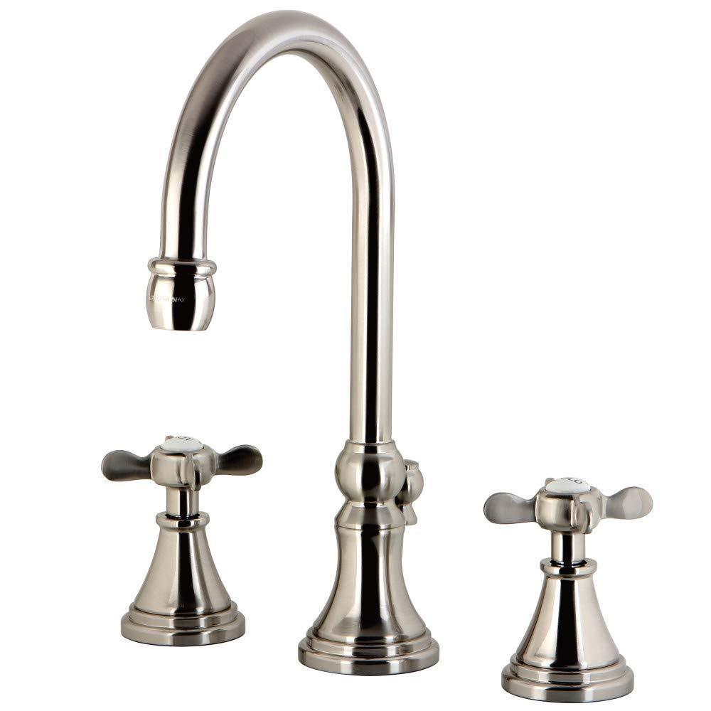 Kingston Brass Kingston Brass Essex Two-Handle 3-Hole Deck Mount Widespread Bathroom Faucet with Brass Pop-Up Drain KS2988BEX