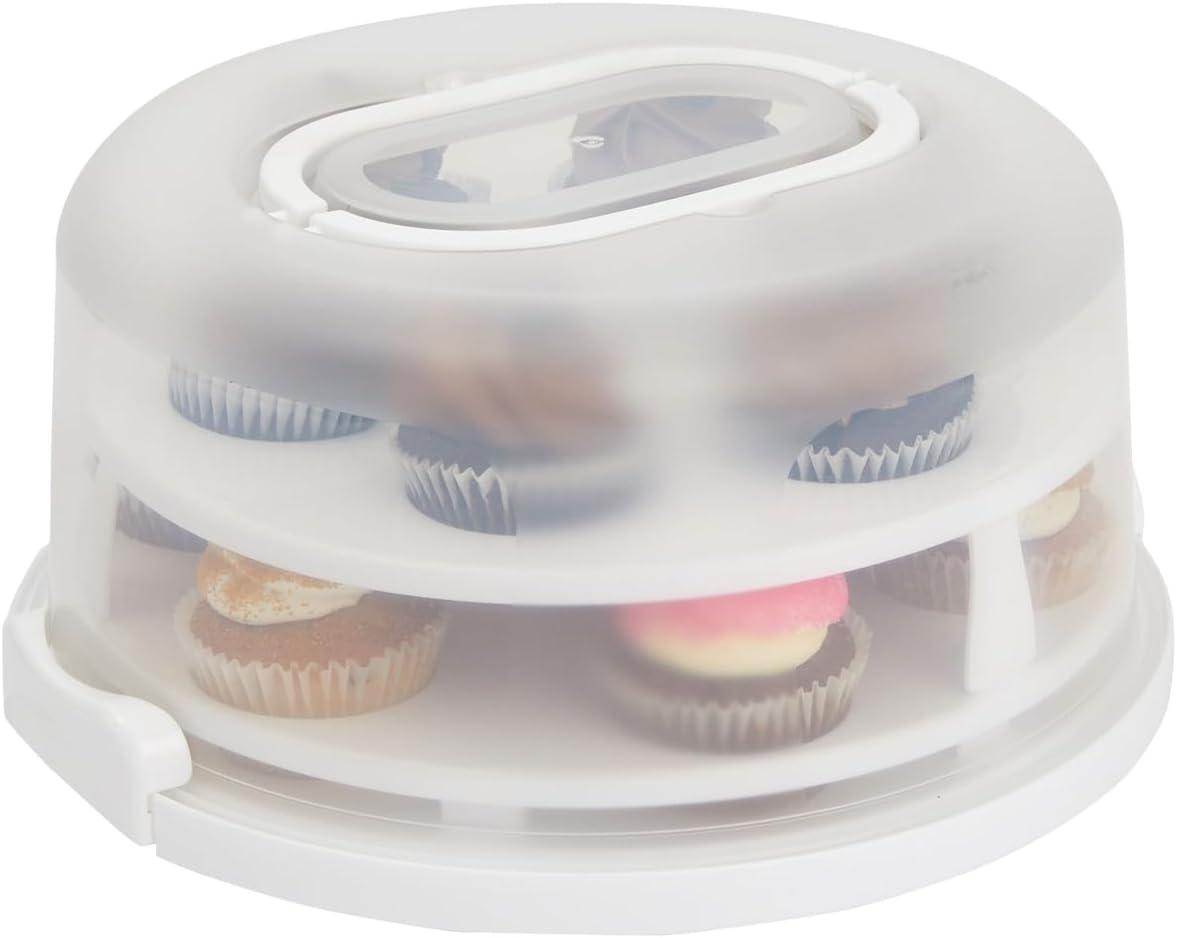 Juvale 2-In-1 Round Cake Carrier with Lid for 10-Inch Pies, 14 Cupcakes (12 x 5.9 In)