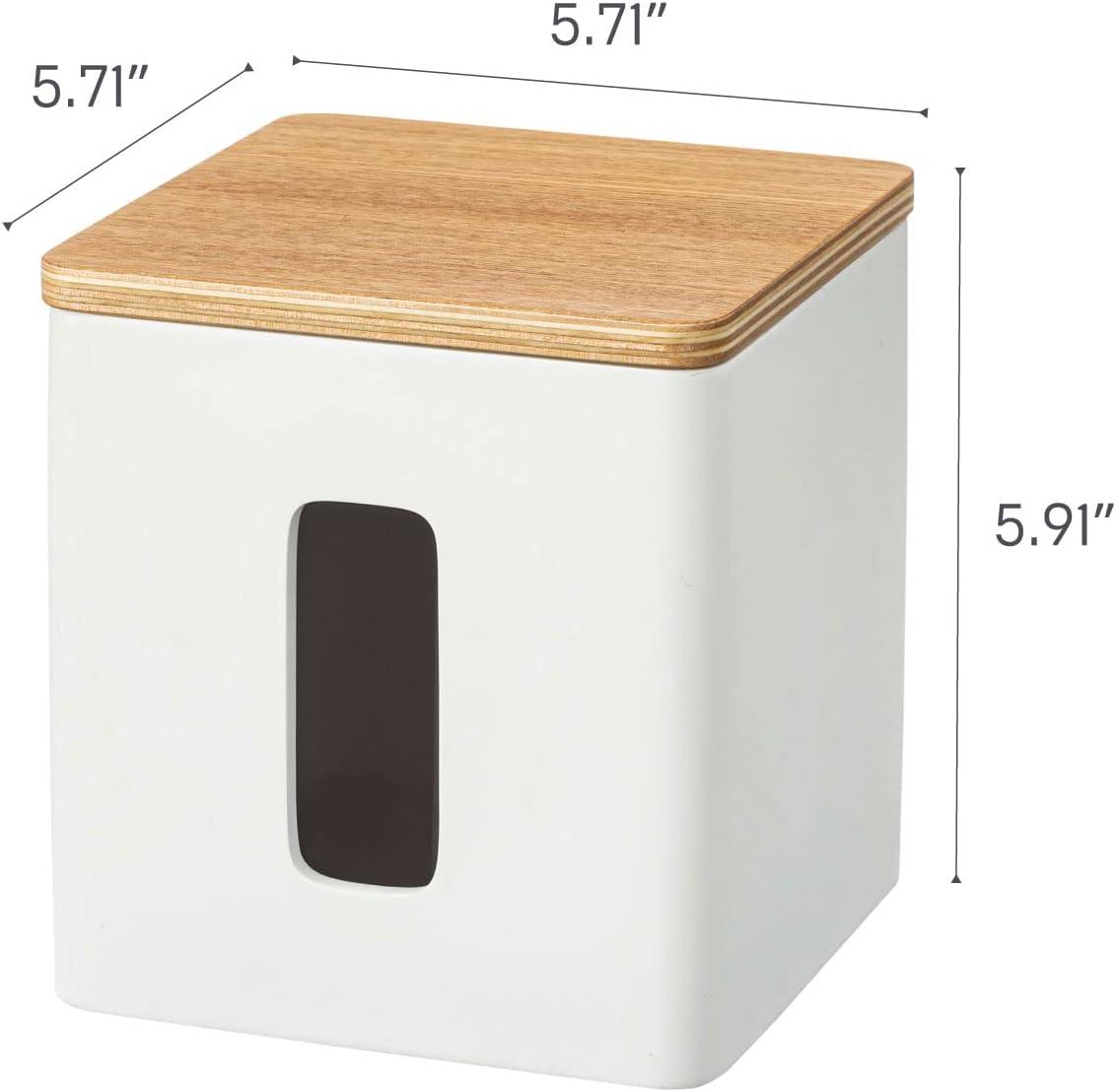 White Compact Discreet Paper Holder with Wood Accent