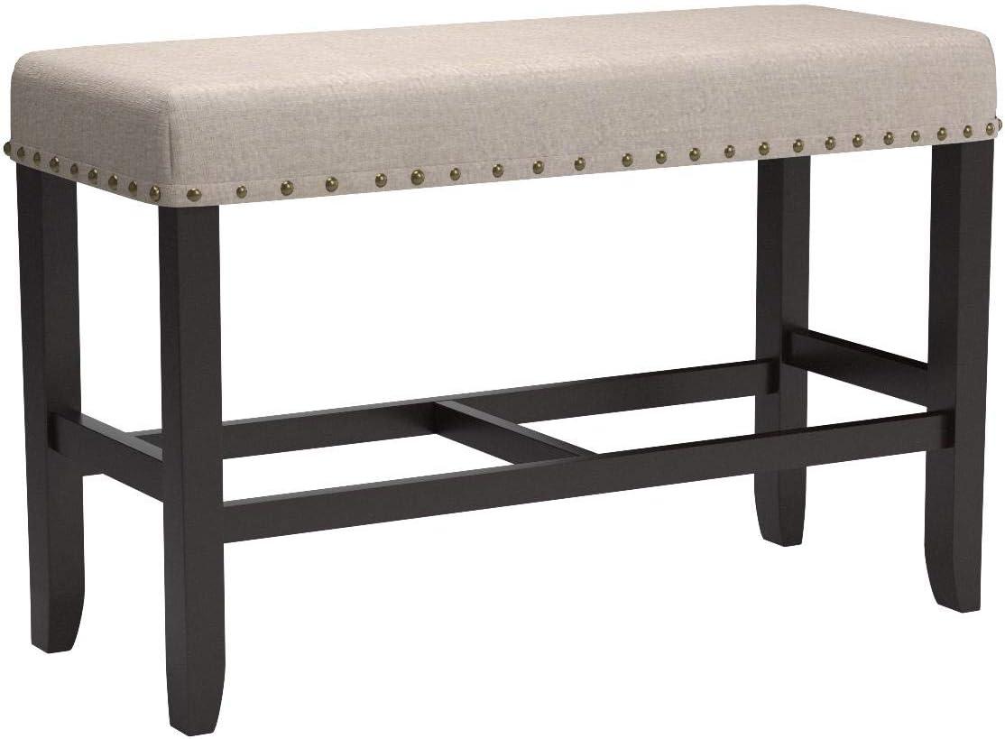 Roundhill Furniture Biony Fabric Counter Dining Bench with Nailhead Trim Tan