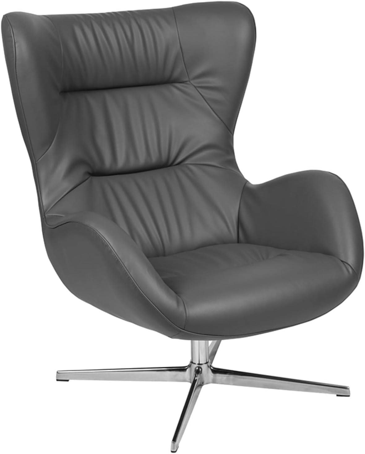 Flash Furniture Gray LeatherSoft Swivel Wing Chair