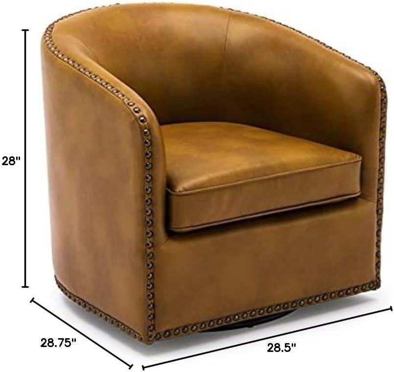 Comfort Pointe Tyler Faux Leather Solid Swivel Armchair, Camel Brown