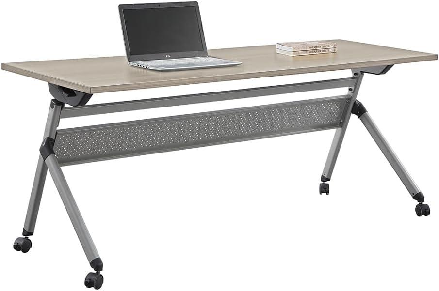 72" Warm Ash Laminate Flip Top Conference Table with Brushed Nickel Legs