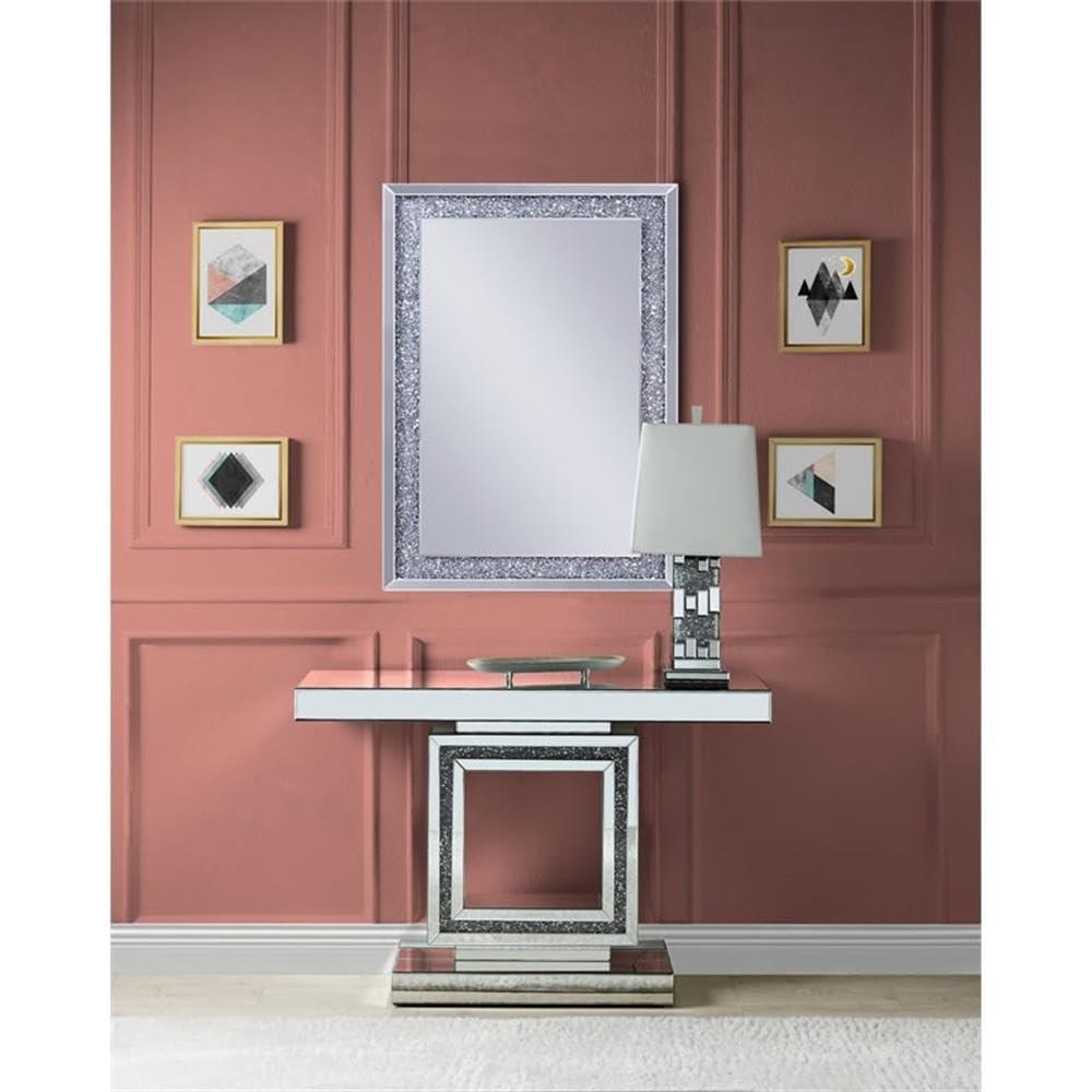 Acme Noralie Console Table in Mirrored & Faux Diamonds