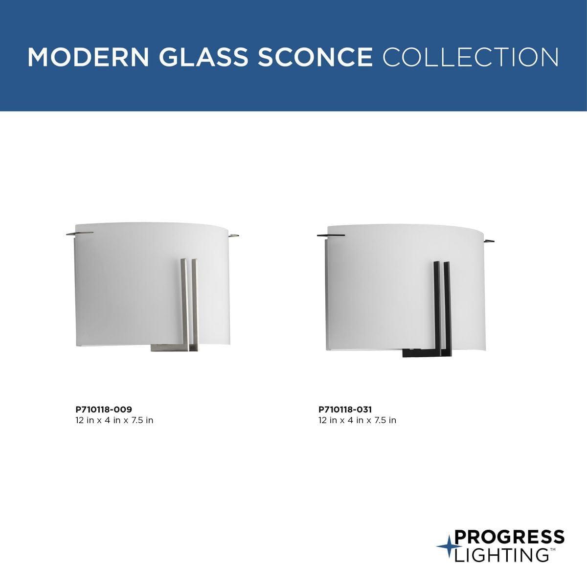 Progress Lighting, Modern Glass Collection, 2-Light Wall Sconce, Brushed Nickel, Etched Glass, Steel.