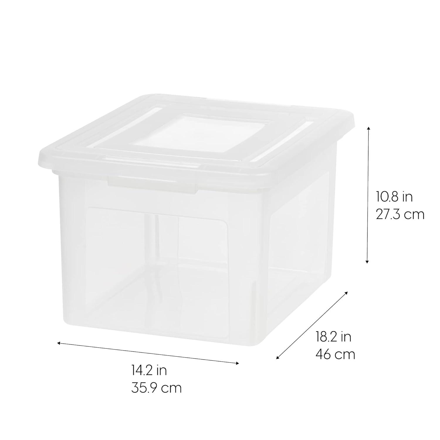 IRIS USA 35 Qt. 4Pack File Box File Organizer Plastic File Box for Letter/Legal File, BPA-Free Plastic Storage Bin Tote Organizer, Clear