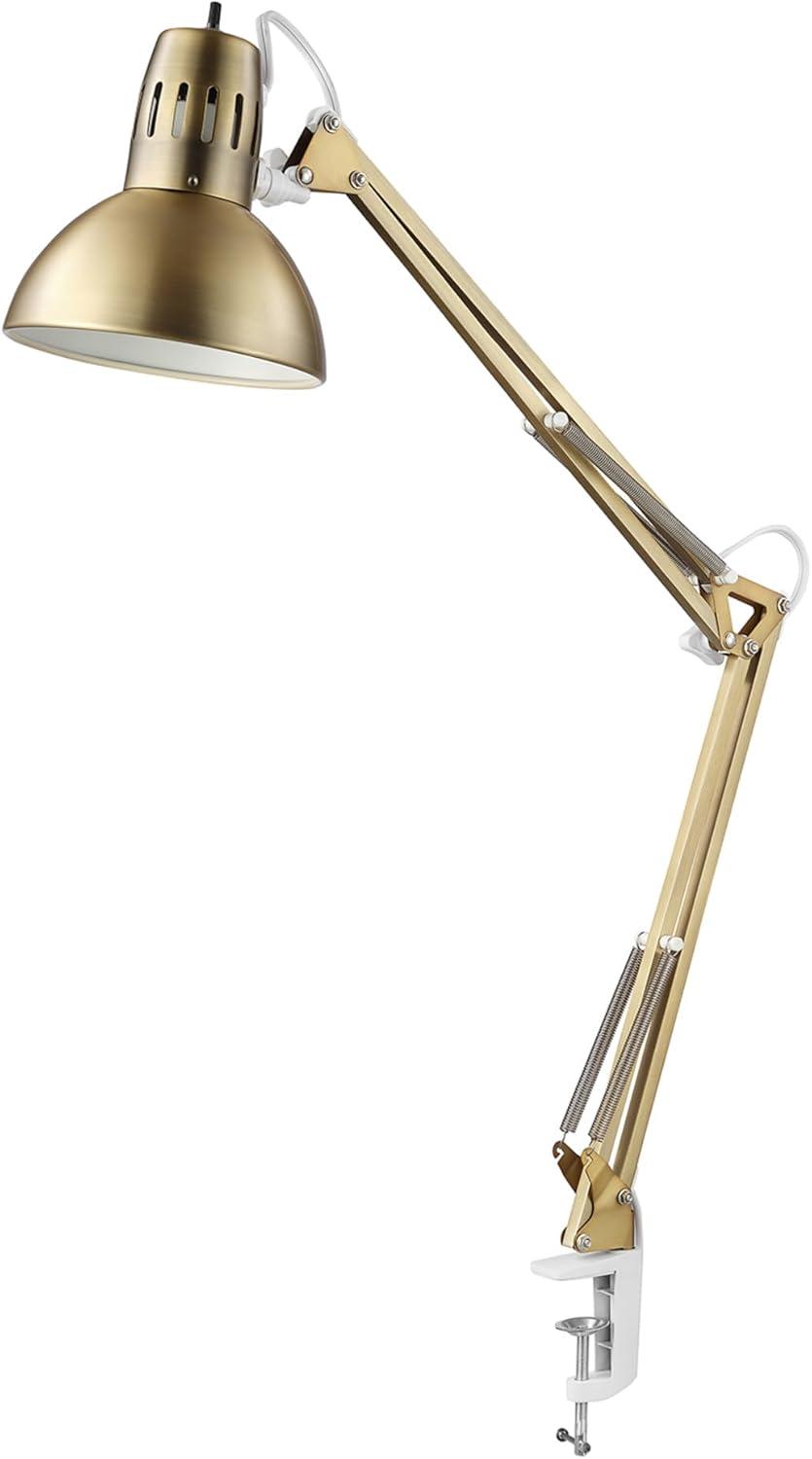 Adjustable Gold Clip-On Desk Lamp with Metal Clamp