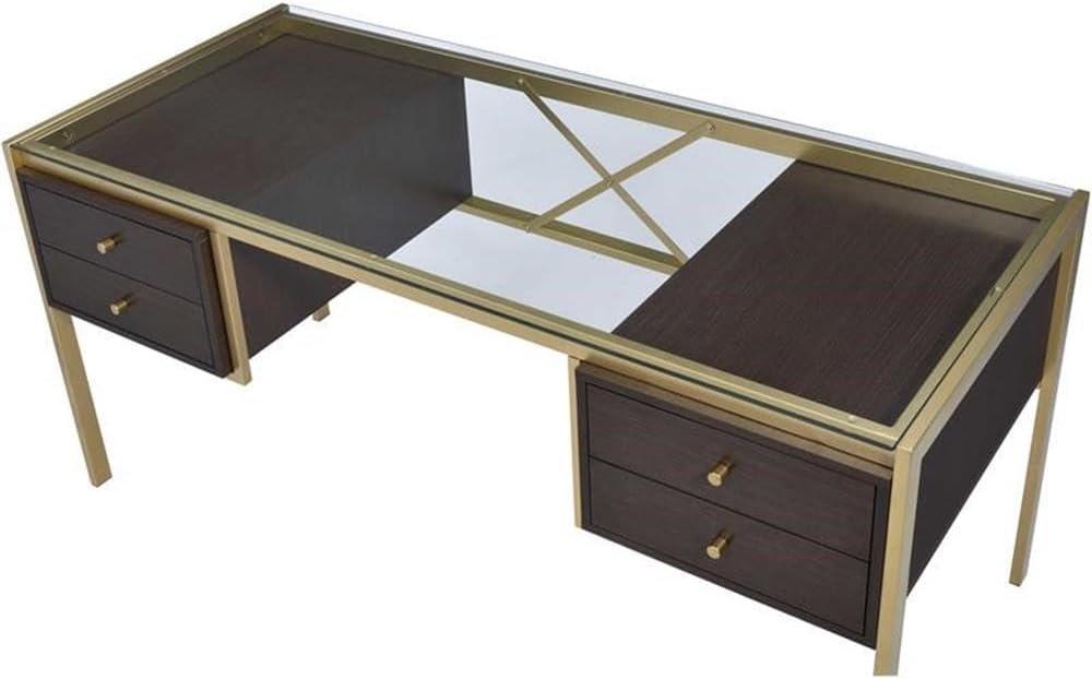 Everly Quinn Solid Wood Top Metal Base Writing Desk