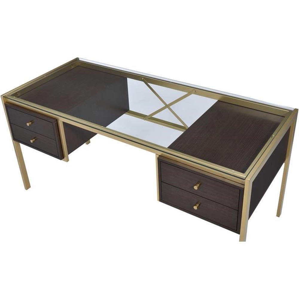 Everly Quinn Solid Wood Top Metal Base Writing Desk