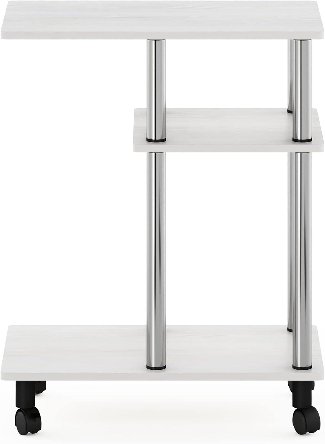 Furinno Turn-N-Tube U Shape Sofa Side Table with Casters, White Oak, Stainless Steel Tubes