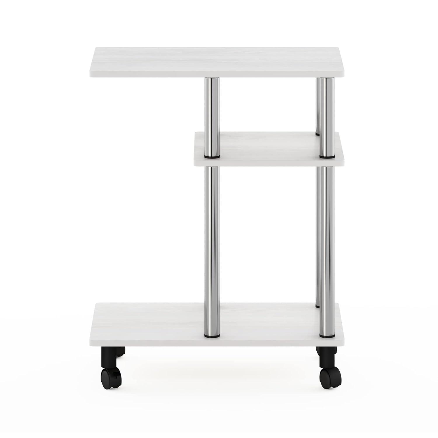 Turn-N-Tube U Shape Sofa Side Table with Casters, White Oak & Stainless Steel Tubes