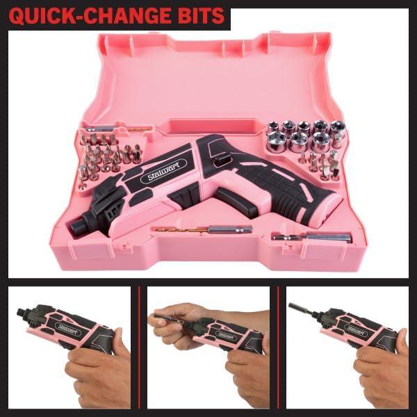 Stalwart 45pc 4V Cordless Screwdriver Set, Pink