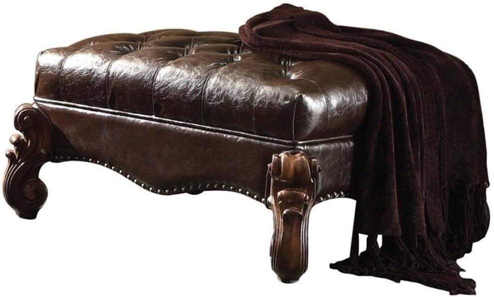 37" Versailles PU Two-Tone Ottoman Dark Brown/Cherry Oak - Acme Furniture