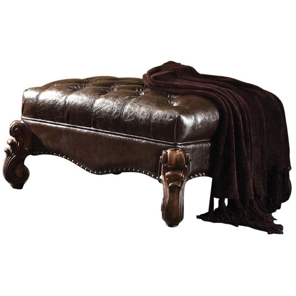 37" Versailles PU Two-Tone Ottoman Dark Brown/Cherry Oak - Acme Furniture