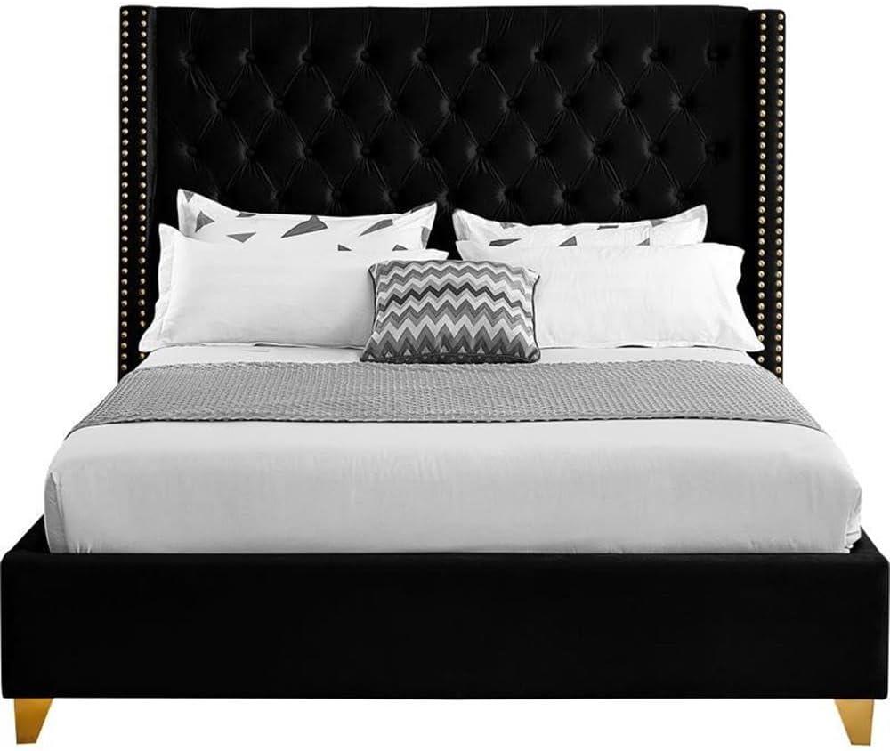 Meridian Furniture Barolo Black Velvet Queen Bed