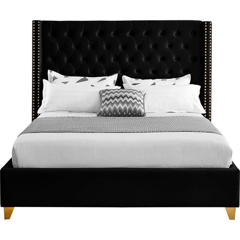 Meridian Furniture Barolo Black Velvet Queen Bed