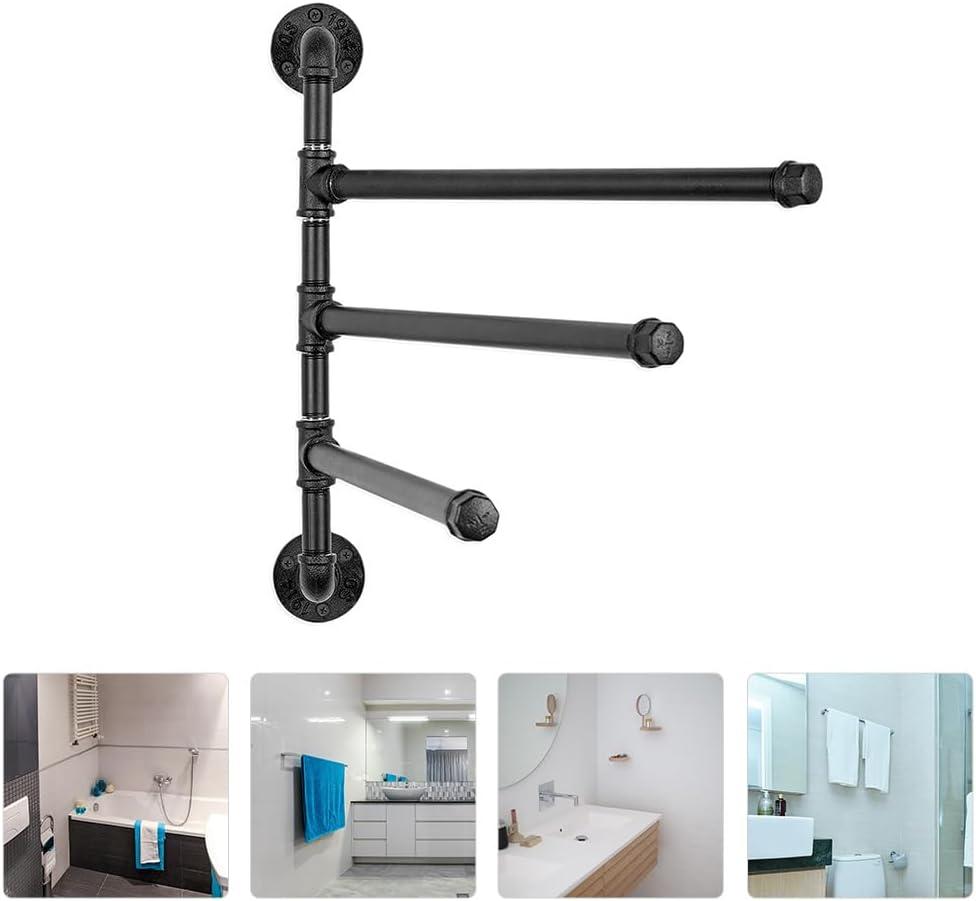 HEMOTON Industrial Pipe 3-Bar Towel Rack Heavy Duty Swivel Towel Rack for Bathroom