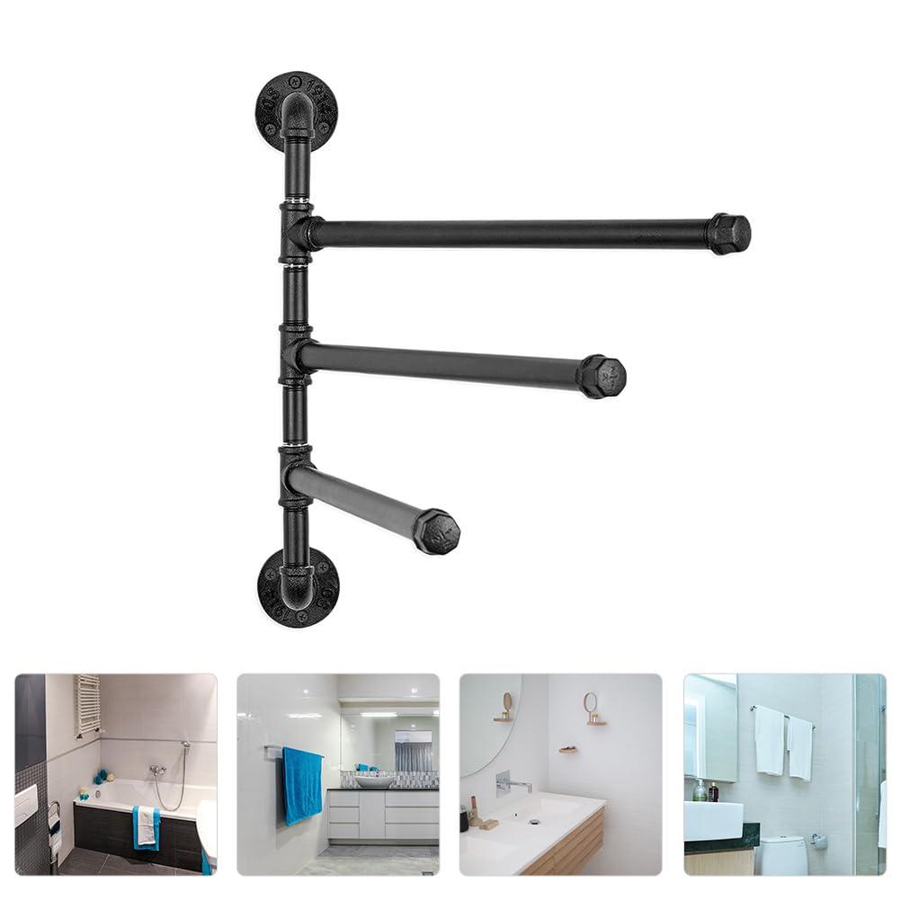 HEMOTON Industrial Pipe 3-Bar Towel Rack Heavy Duty Swivel Towel Rack for Bathroom